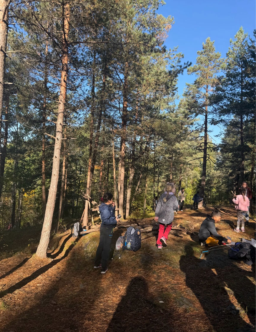 En gruppe mennesker som går tur i skogen